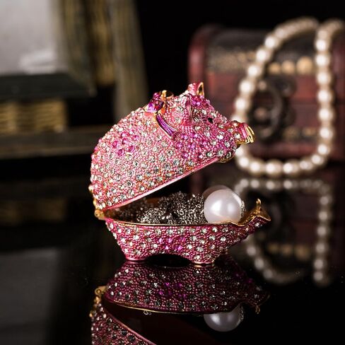 qfiu QIFU Hand Painted Enameled Cute Pig Decorative Hinged Jewelry Trinket Box Unique Gift for Home Decor in Saudi Arabia