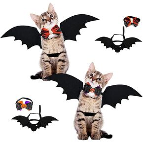 مجموعتان من اجنحة الخفاش والكلاب والقطط والهالوين مع ربطات فيونكة، اكسسوارات زي الحيوانات الاليفة مع طوق قابل للتعديل وشريط فيلكرو للحفلات التنكرية للكلاب الصغيرة والجراء والقطط الصغيرة in Kuwait