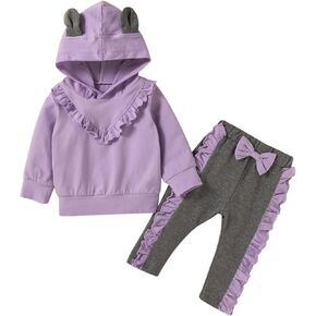 XFGLCK طفل رضيع الفتيات الخريف الزي 3D آذان كشكش هوديي أعلى + القوس مجموعة الملابس السراويل in Kuwait
