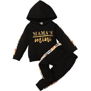 ملابس SOBOWO للأطفال الصغار من البنات والأولاد، سترة بغطاء للرأس وأكمام طويلة مطبوعة بحروف، وسروال زهري، قطعتين ملابس خريف وشتاء in Kuwait