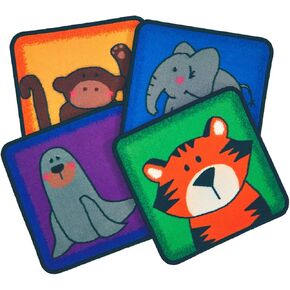 Carpets for Kids KID$Value Plus 3899 Zoo Animals Individual Seating Set of 12-16in Squares Multi Color in Kuwait