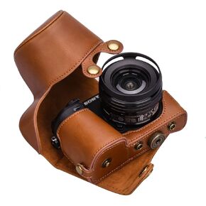 جراب Hargedis XEVN لهاتف Sony a6400، لجراب Sony a6300، حقيبة كاميرا جلدية كاملة الجسم من البولي يوريثان الممتاز لهاتف Sony Alpha a6300 a6000 a6100 a6400 تناسب عدسة 16-50 مم مع حزام كتف للكاميرا (قهوة)