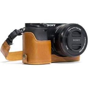 MegaGear MG960 Sony Alpha A6300, A6000 Ever Ready Leather Camera Half Case and Strap, with Battery Access, Black in Saudi Arabia