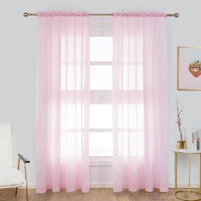 anjee الوردي الشيفون الستائر محض 84 بوصة طويلة 2 لوحات، قضيب جيب شبه شفافة نافذة الستائر، حريري لينة الشيفون الستائر لخلفية غرفة نوم غرفة المعيشة عيد ميلاد الزفاف ديكور المنزل in Kuwait