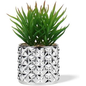Briful Small Artificial Succulents in Pots 5.1'' Tall Realistic Fake Potted Plants for Home Office Decor Indoor Cute Succulents Faux Plants with Silver Glass Pot