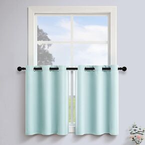 Girls Room Decor Blackout Grommet Aqua Short Curtains 24 Inches Kitchen Bedroom Window Valances Half Long Seafoam Green Small Drapes Room Darkening Thermal Insulated Tiers Blinds Double Panels in Kuwait