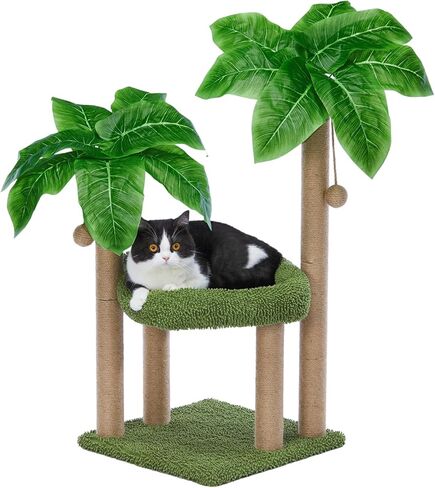 عمود خدش القطط من جيوباكو فورست مع سرير جثم كبير من القطيفة، خدش القطط، برج قطط صغير على شكل شجرة قطط للاستخدام الداخلي والخارجي للقطط والقطط البالغة in Kuwait
