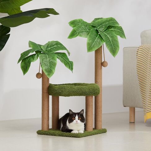عمود خدش القطط من جيوباكو فورست مع سرير جثم كبير من القطيفة، خدش القطط، برج قطط صغير على شكل شجرة قطط للاستخدام الداخلي والخارجي للقطط والقطط البالغة in Kuwait