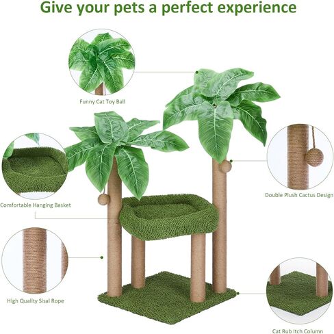 عمود خدش القطط من جيوباكو فورست مع سرير جثم كبير من القطيفة، خدش القطط، برج قطط صغير على شكل شجرة قطط للاستخدام الداخلي والخارجي للقطط والقطط البالغة in Kuwait
