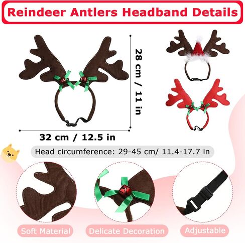 6 Pcs Christmas Dog Costume Set, 3 Christmas Dog Elk Reindeer Antlers Headbands and 3 Dog Christmas Scarfs Xmas Pet Dog Reindeer Costume Accessories for Dogs in Saudi Arabia