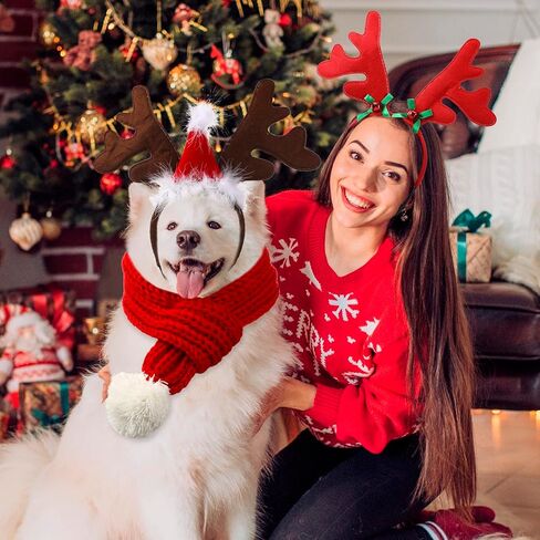 6 Pcs Christmas Dog Costume Set, 3 Christmas Dog Elk Reindeer Antlers Headbands and 3 Dog Christmas Scarfs Xmas Pet Dog Reindeer Costume Accessories for Dogs in Saudi Arabia