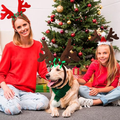 6 Pcs Christmas Dog Costume Set, 3 Christmas Dog Elk Reindeer Antlers Headbands and 3 Dog Christmas Scarfs Xmas Pet Dog Reindeer Costume Accessories for Dogs in Saudi Arabia