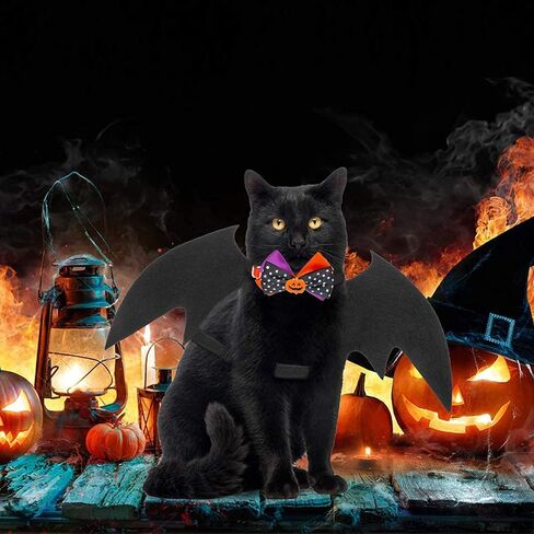 مجموعتان من اجنحة الخفاش والكلاب والقطط والهالوين مع ربطات فيونكة، اكسسوارات زي الحيوانات الاليفة مع طوق قابل للتعديل وشريط فيلكرو للحفلات التنكرية للكلاب الصغيرة والجراء والقطط الصغيرة in Kuwait