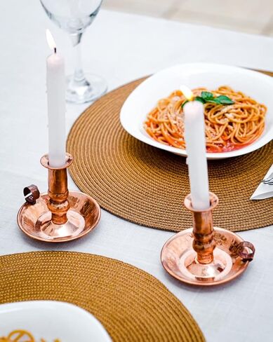 Pure Copper Handmade Candle Holder - Vintage Boho Candle Holders with Handle - Decorative Pillar Candle Holder for Home Decor - Hammered Rustic Candle Holder for Special Events (Large) in Saudi Arabia