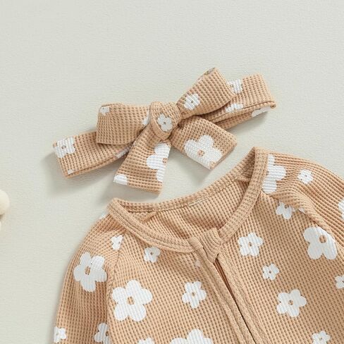 Fall Winter Clothes Newborn Infant Baby Girl Long Sleeve Romper Jumpsuit Floral One Piece Outfit (Light Khaki, 0-3 Months) in Saudi Arabia