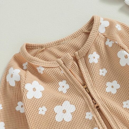 Fall Winter Clothes Newborn Infant Baby Girl Long Sleeve Romper Jumpsuit Floral One Piece Outfit (Light Khaki, 0-3 Months) in Saudi Arabia