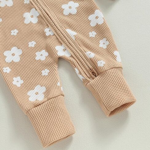 Fall Winter Clothes Newborn Infant Baby Girl Long Sleeve Romper Jumpsuit Floral One Piece Outfit (Light Khaki, 0-3 Months) in Saudi Arabia