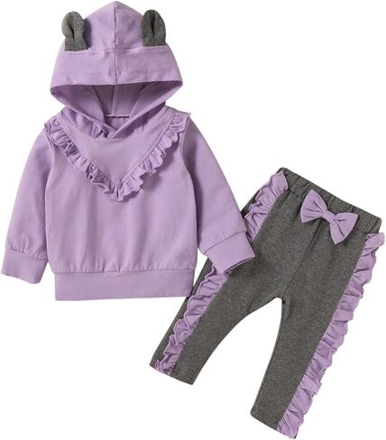 XFGLCK طفل رضيع الفتيات الخريف الزي 3D آذان كشكش هوديي أعلى + القوس مجموعة الملابس السراويل in Kuwait