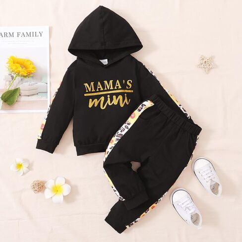 ملابس SOBOWO للأطفال الصغار من البنات والأولاد، سترة بغطاء للرأس وأكمام طويلة مطبوعة بحروف، وسروال زهري، قطعتين ملابس خريف وشتاء in Kuwait