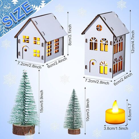 Sawysine Winter Village Kit DIY White Wood Village Houses Mini Tree Farmhouse Winter Christmas Village Sets Christmas Scene Desktop Ornament for Winter Xmas Holiday Party(48 Pcs) in Saudi Arabia