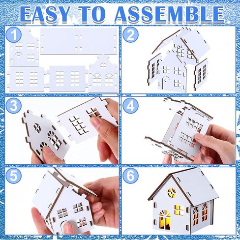 Sawysine Winter Village Kit DIY White Wood Village Houses Mini Tree Farmhouse Winter Christmas Village Sets Christmas Scene Desktop Ornament for Winter Xmas Holiday Party(48 Pcs) in Saudi Arabia