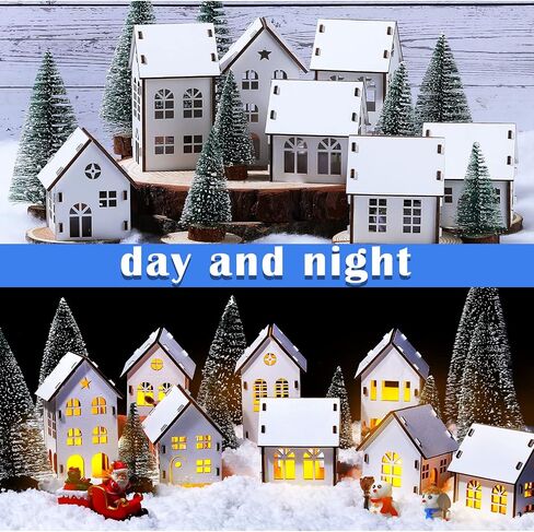 Sawysine Winter Village Kit DIY White Wood Village Houses Mini Tree Farmhouse Winter Christmas Village Sets Christmas Scene Desktop Ornament for Winter Xmas Holiday Party(48 Pcs) in Saudi Arabia