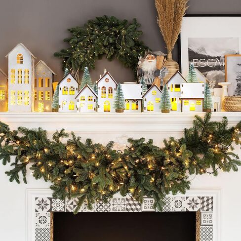 Sawysine Winter Village Kit DIY White Wood Village Houses Mini Tree Farmhouse Winter Christmas Village Sets Christmas Scene Desktop Ornament for Winter Xmas Holiday Party(48 Pcs) in Saudi Arabia