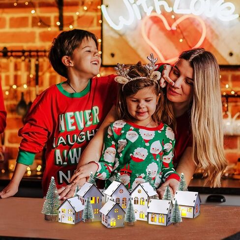 Sawysine Winter Village Kit DIY White Wood Village Houses Mini Tree Farmhouse Winter Christmas Village Sets Christmas Scene Desktop Ornament for Winter Xmas Holiday Party(48 Pcs) in Saudi Arabia