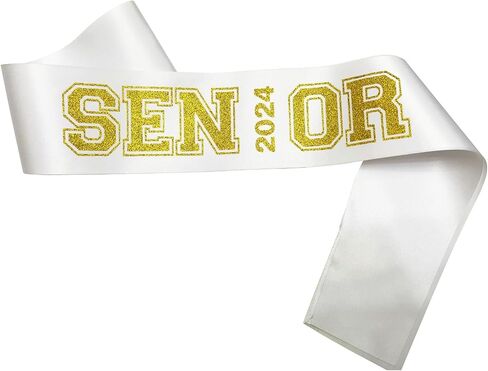 Senior Sash 2024, White Sashes 10 Pack with Gold Glitter Letters, Class of 2024 Graduation Celebrations Sashes, Finally Graduated Cheerleader Celebration Party Decorations Supplies in Saudi Arabia