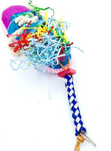 Durable and Colorful Hanging Sneaker Shoe Toy with Shredding Crinkly Paper Inside for Medium and Large Parrot in Kuwait