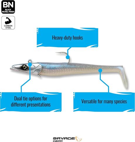 Savage Gear Sandeel Fishing Bait, 1 1/2 oz, Ghost Herring, Realistic Contours & Movement, Durable Construction, Two Tie Points, 5X Hooks, Holographic Eyes, Bait Keeper in Saudi Arabia