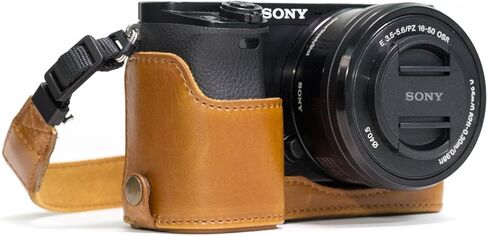 MegaGear MG960 Sony Alpha A6300, A6000 Ever Ready Leather Camera Half Case and Strap, with Battery Access, Black in Saudi Arabia