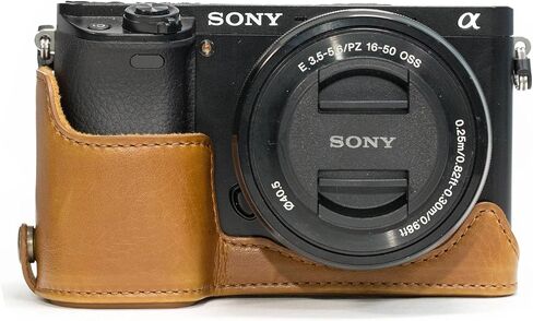 MegaGear MG960 Sony Alpha A6300, A6000 Ever Ready Leather Camera Half Case and Strap, with Battery Access, Black in Saudi Arabia