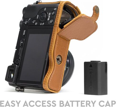 MegaGear MG960 Sony Alpha A6300, A6000 Ever Ready Leather Camera Half Case and Strap, with Battery Access, Black in Saudi Arabia