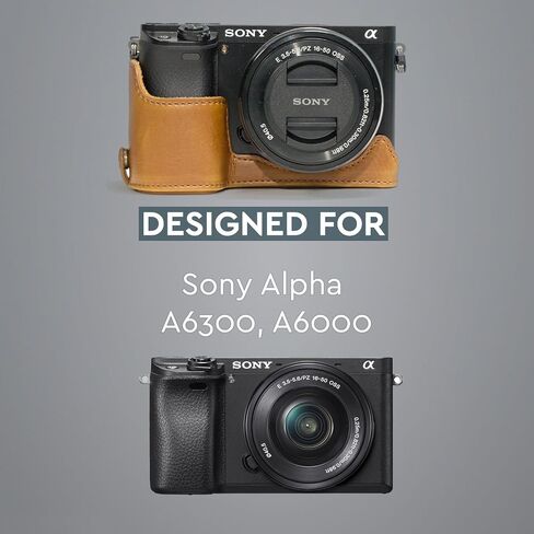 MegaGear MG960 Sony Alpha A6300, A6000 Ever Ready Leather Camera Half Case and Strap, with Battery Access, Black in Saudi Arabia