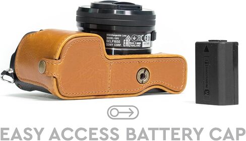 MegaGear MG960 Sony Alpha A6300, A6000 Ever Ready Leather Camera Half Case and Strap, with Battery Access, Black in Saudi Arabia