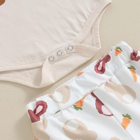 Lamuusaa Newborn Baby Girl Easter Outfit Honey Bunny Romper Onesie Bunny Flared Pants Headband Summer Outfit 0-18M in Kuwait