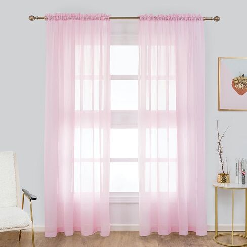 anjee الوردي الشيفون الستائر محض 84 بوصة طويلة 2 لوحات، قضيب جيب شبه شفافة نافذة الستائر، حريري لينة الشيفون الستائر لخلفية غرفة نوم غرفة المعيشة عيد ميلاد الزفاف ديكور المنزل in Kuwait