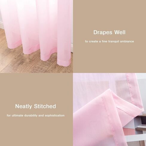anjee الوردي الشيفون الستائر محض 84 بوصة طويلة 2 لوحات، قضيب جيب شبه شفافة نافذة الستائر، حريري لينة الشيفون الستائر لخلفية غرفة نوم غرفة المعيشة عيد ميلاد الزفاف ديكور المنزل in Kuwait