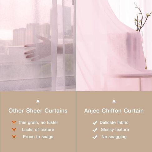 anjee الوردي الشيفون الستائر محض 84 بوصة طويلة 2 لوحات، قضيب جيب شبه شفافة نافذة الستائر، حريري لينة الشيفون الستائر لخلفية غرفة نوم غرفة المعيشة عيد ميلاد الزفاف ديكور المنزل in Kuwait