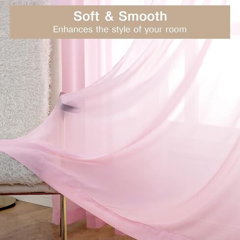 anjee الوردي الشيفون الستائر محض 84 بوصة طويلة 2 لوحات، قضيب جيب شبه شفافة نافذة الستائر، حريري لينة الشيفون الستائر لخلفية غرفة نوم غرفة المعيشة عيد ميلاد الزفاف ديكور المنزل in Kuwait