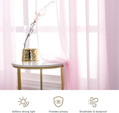 anjee الوردي الشيفون الستائر محض 84 بوصة طويلة 2 لوحات، قضيب جيب شبه شفافة نافذة الستائر، حريري لينة الشيفون الستائر لخلفية غرفة نوم غرفة المعيشة عيد ميلاد الزفاف ديكور المنزل in Kuwait