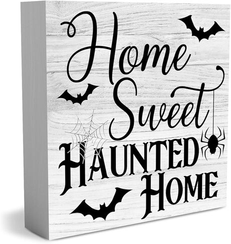 البلد هالوين صندوق خشبي علامة الخريف ريفي مزرعة نمط المنزل الحلو مسكون المنزل الخشب كتلة اللوحة 5 × 5 بوصة مكتب المنزل تسجيل ديكور للهدايا in Kuwait