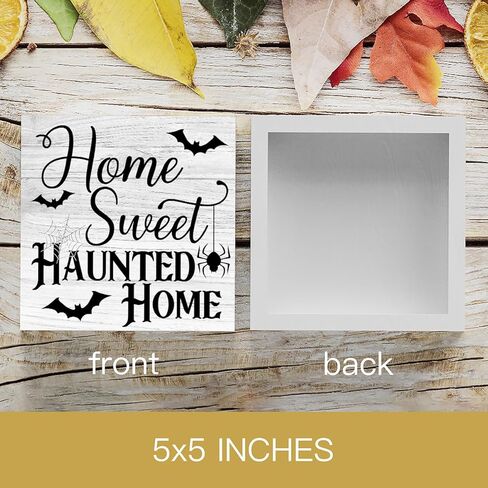 البلد هالوين صندوق خشبي علامة الخريف ريفي مزرعة نمط المنزل الحلو مسكون المنزل الخشب كتلة اللوحة 5 × 5 بوصة مكتب المنزل تسجيل ديكور للهدايا in Kuwait