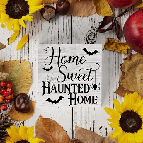 البلد هالوين صندوق خشبي علامة الخريف ريفي مزرعة نمط المنزل الحلو مسكون المنزل الخشب كتلة اللوحة 5 × 5 بوصة مكتب المنزل تسجيل ديكور للهدايا in Kuwait