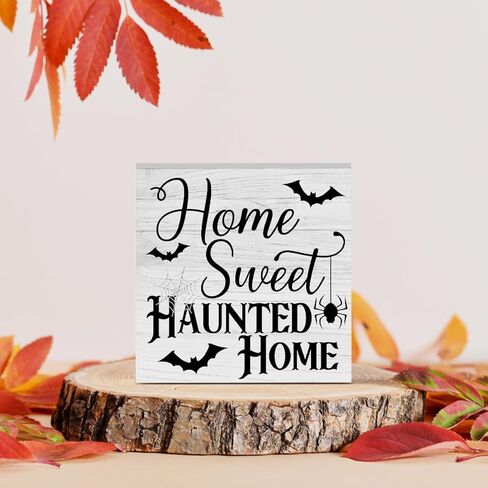 البلد هالوين صندوق خشبي علامة الخريف ريفي مزرعة نمط المنزل الحلو مسكون المنزل الخشب كتلة اللوحة 5 × 5 بوصة مكتب المنزل تسجيل ديكور للهدايا in Kuwait