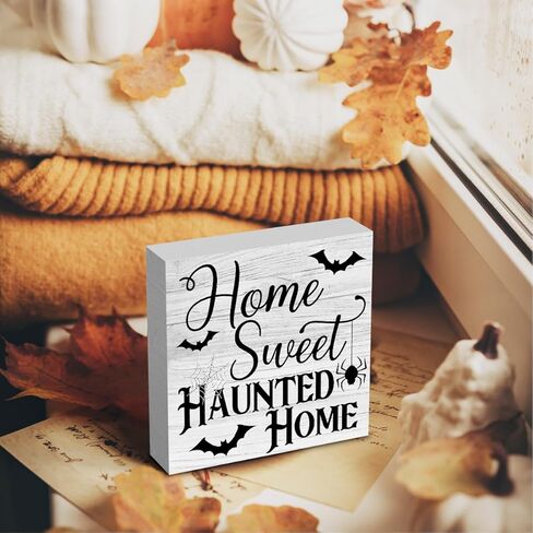 البلد هالوين صندوق خشبي علامة الخريف ريفي مزرعة نمط المنزل الحلو مسكون المنزل الخشب كتلة اللوحة 5 × 5 بوصة مكتب المنزل تسجيل ديكور للهدايا in Kuwait