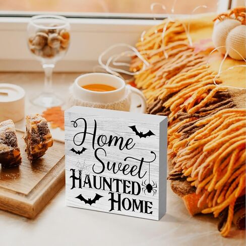 البلد هالوين صندوق خشبي علامة الخريف ريفي مزرعة نمط المنزل الحلو مسكون المنزل الخشب كتلة اللوحة 5 × 5 بوصة مكتب المنزل تسجيل ديكور للهدايا in Kuwait