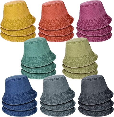 Sureio 24 Pcs Washed Cotton Bucket Hats Bulk Women Men Fishing Hat Packable Outdoor Bucket Hat Beach Cap Unisex Kids Girls Travel Fisherman Hat Multicolored in Saudi Arabia