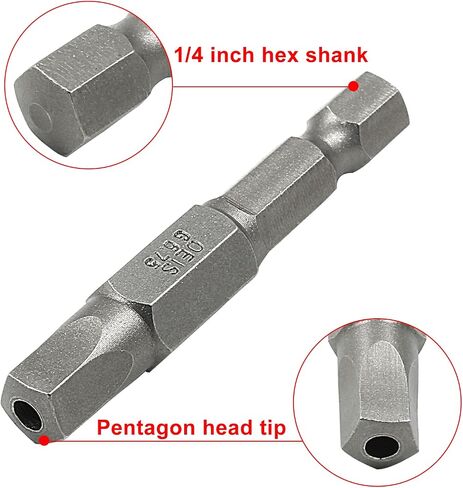 10Pcs Magnetic Pentagon Head Screwdriver Bits 1/4" Hex Shank Security Tamper Proof 5 Point Driver Bits S2 Steel 5-Sided Star Bits Set, 2 Inch (50mm), G2.15 in Saudi Arabia